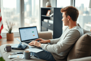 Person applying for an online loan from their home computer, symbolizing the ease and accessibility of obtaining loans without physical visits.