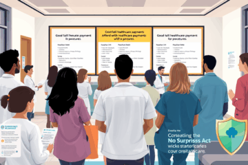 Illustration of affordable healthcare payments with a Good Faith Estimate document and medical bills.