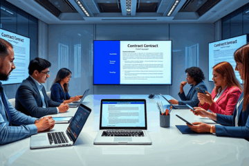 An illustration of digital tools enhancing contract approval processes, highlighting efficiency and speed in electronic agreements.