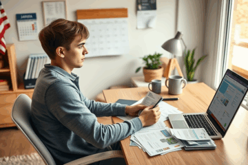 Image of a person filling out a credit application form with minimal documents.