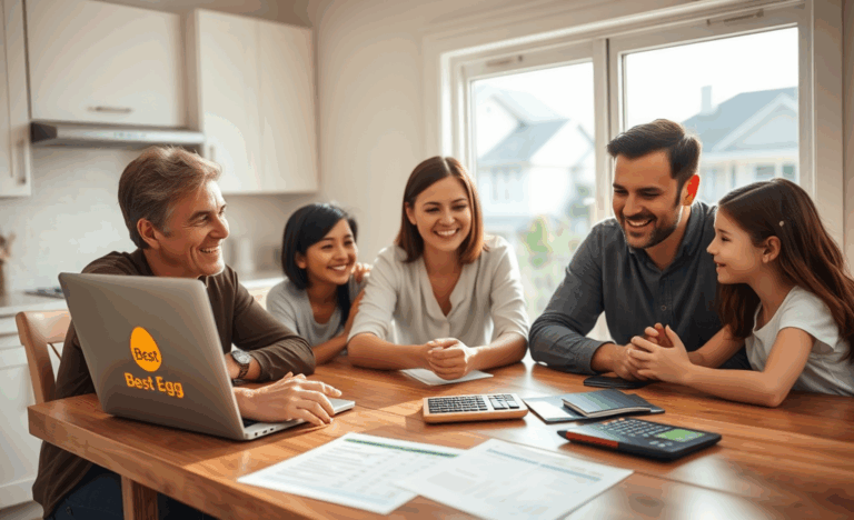 Person comparing loan options from Best Egg with a calculator and documents