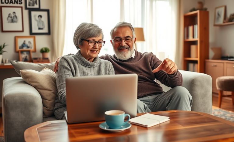 Seniors exploring loan application options online.