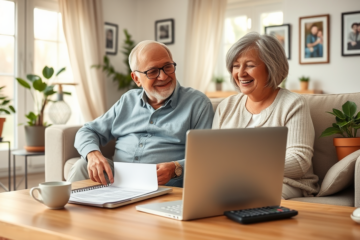An elderly person reviewing loan options online for financial assistance.