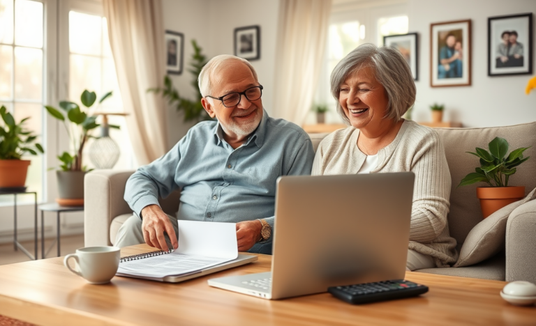 An elderly person reviewing loan options online for financial assistance.