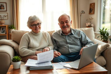 A senior couple discussing their customized loan options at home.