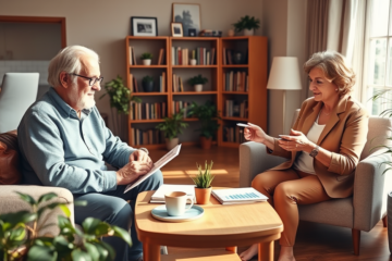 An elderly person discussing loan options with a financial advisor.