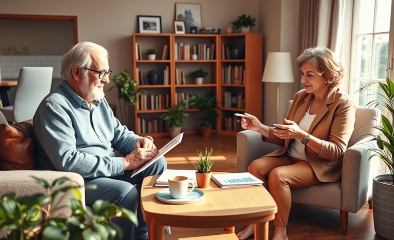 An elderly person discussing loan options with a financial advisor.
