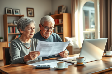 An elderly couple discussing loan options in a comfortable setting.