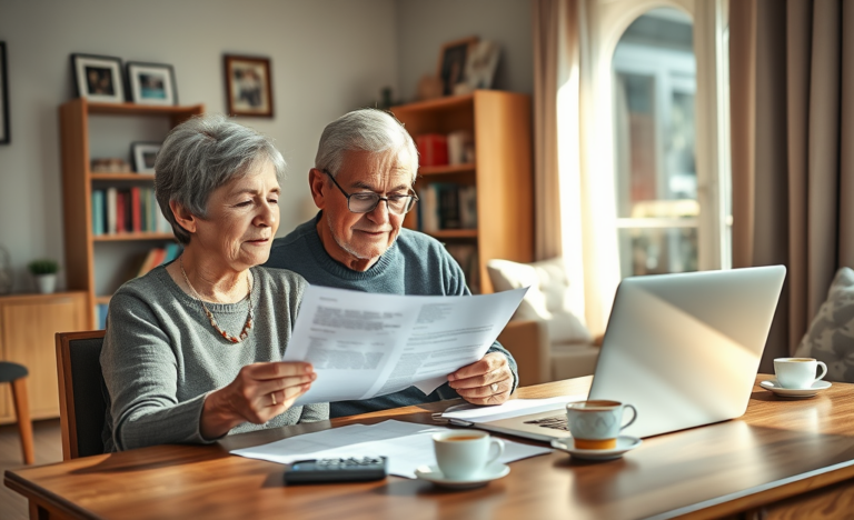 An elderly couple discussing loan options in a comfortable setting.