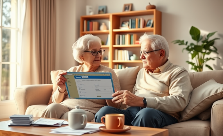 An elderly person reviewing urgent loan options online for quick financial relief.