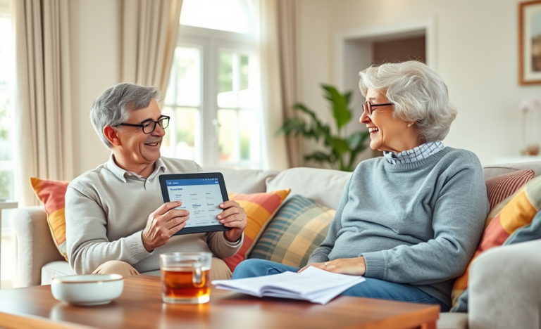 An elderly couple discussing financial options for Rocket Loans personal loan.