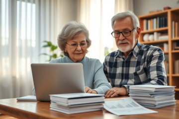 An elderly couple discussing financial options for emergencies.
