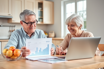 A senior couple discussing their financial options for a personal loan with LightStream.