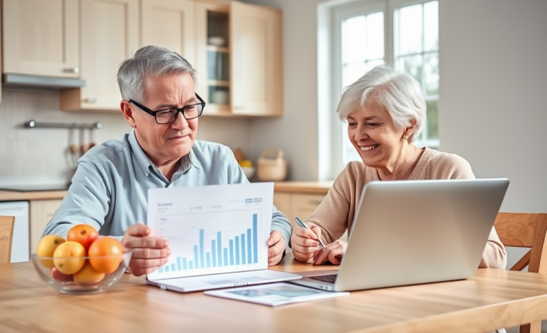 A senior couple discussing their financial options for a personal loan with LightStream.