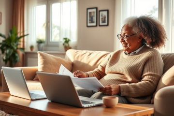 Illustration of seniors exploring American Express personal loan options up to $50,000.