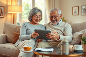 An elderly couple reviewing their financial options for a personal loan.