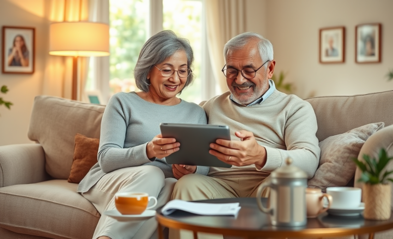 An elderly couple reviewing their financial options for a personal loan.