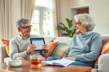 An elderly couple discussing financial options for Rocket Loans personal loan.
