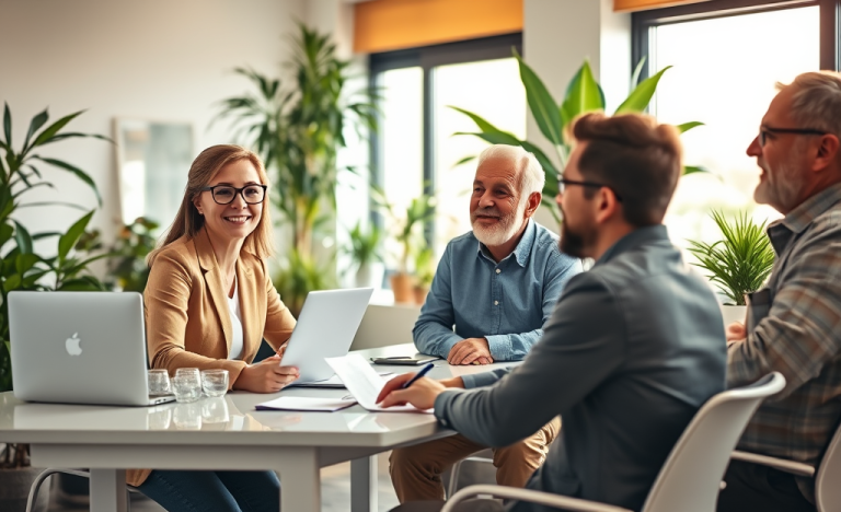 A person happily receiving cash from a loan approval.