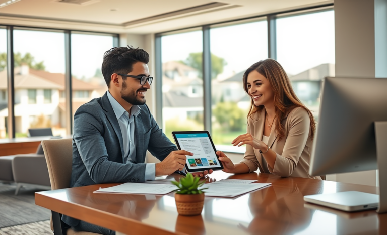 Diverse couple discussing flexible options for a special conditions mortgage loan with a loan officer in a modern real estate office