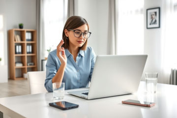 Woman in modern home office comparing personal loan options on laptop screen, preparing to apply online for FlexMoney loan