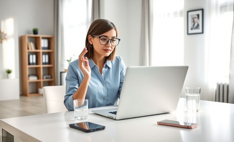 Woman in modern home office comparing personal loan options on laptop screen, preparing to apply online for FlexMoney loan