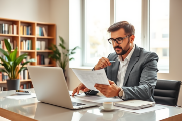 Professional man receives urgent financial support from advisor in modern office to secure earnest personal loan funds